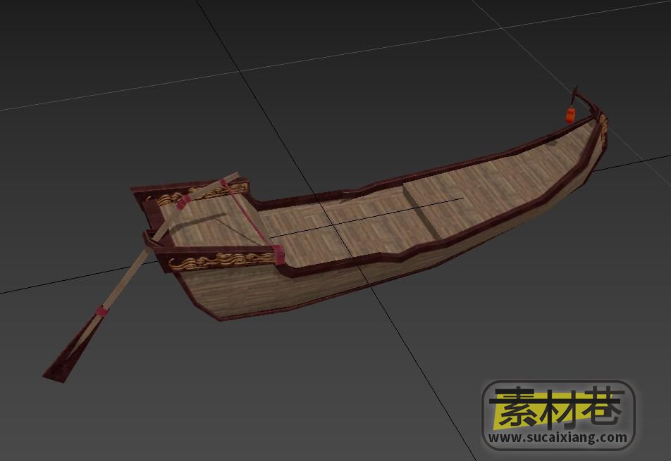 一艘带摇桨的古代小木船3D模型