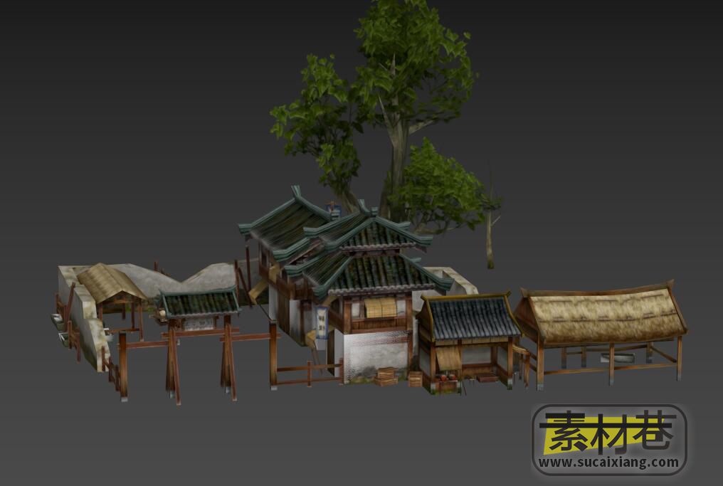 3D游戏古代驿站房屋建筑场景模型