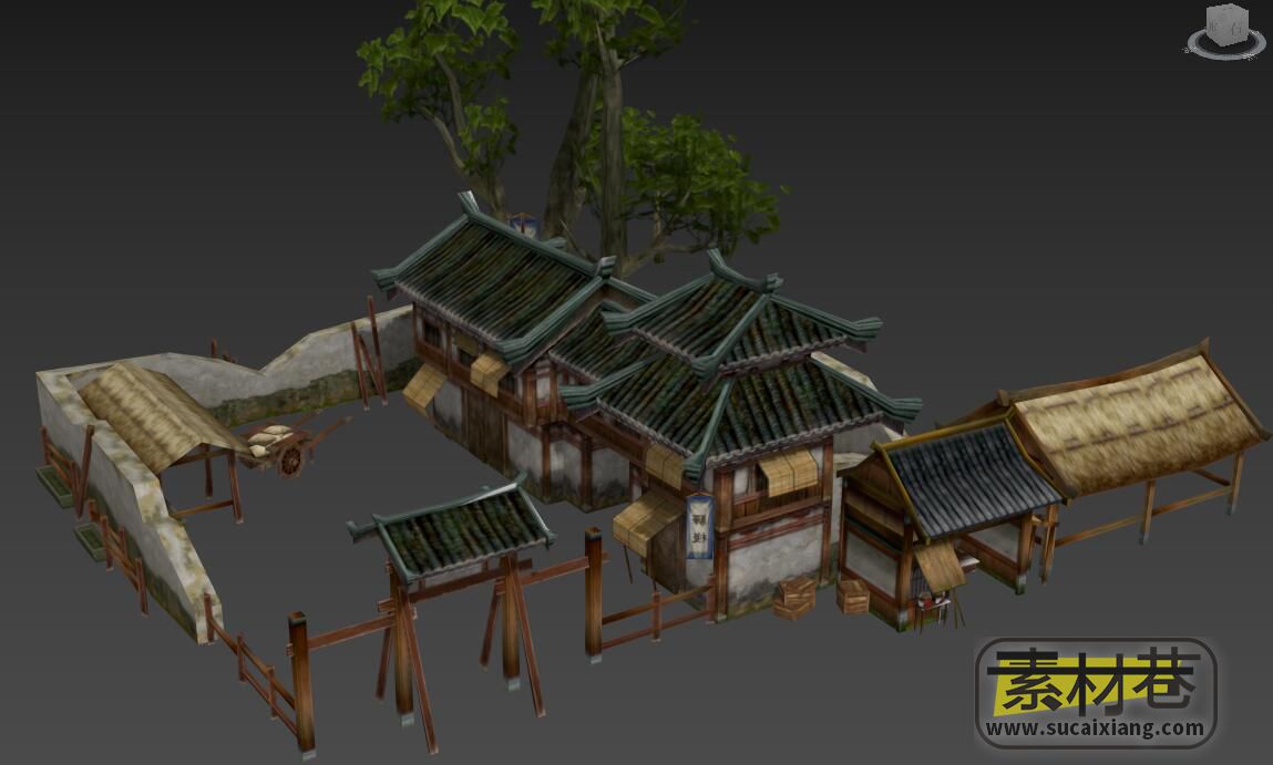 3D游戏古代驿站房屋建筑场景模型