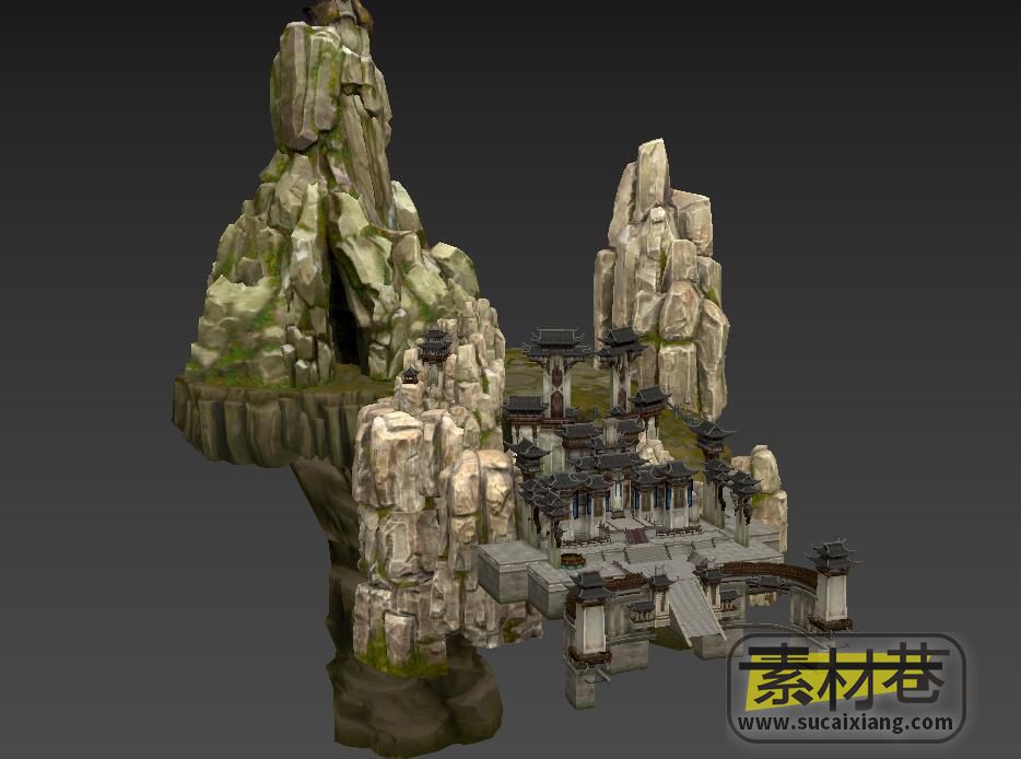 武侠游戏华山建筑场景3D模型