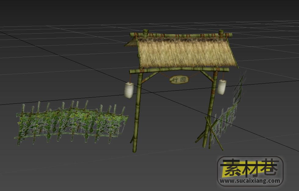 游戏古代农家田园竹门3D模型