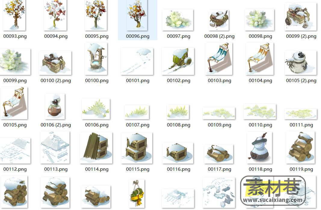 2d雪地场景物品道具树木植物游戏素材
