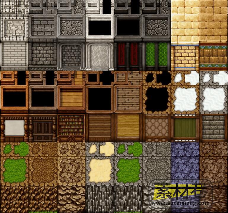 2D像素风格角色扮演RPG游戏场景地图瓷砖素材