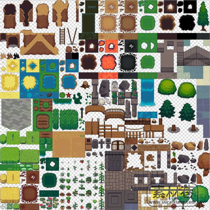 2D像素角色扮演RPG游戏地图场景瓷砖素材