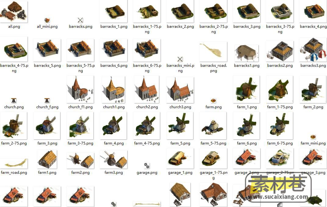 2.5D中世纪风格即时策略模拟经营游戏房屋建筑素材