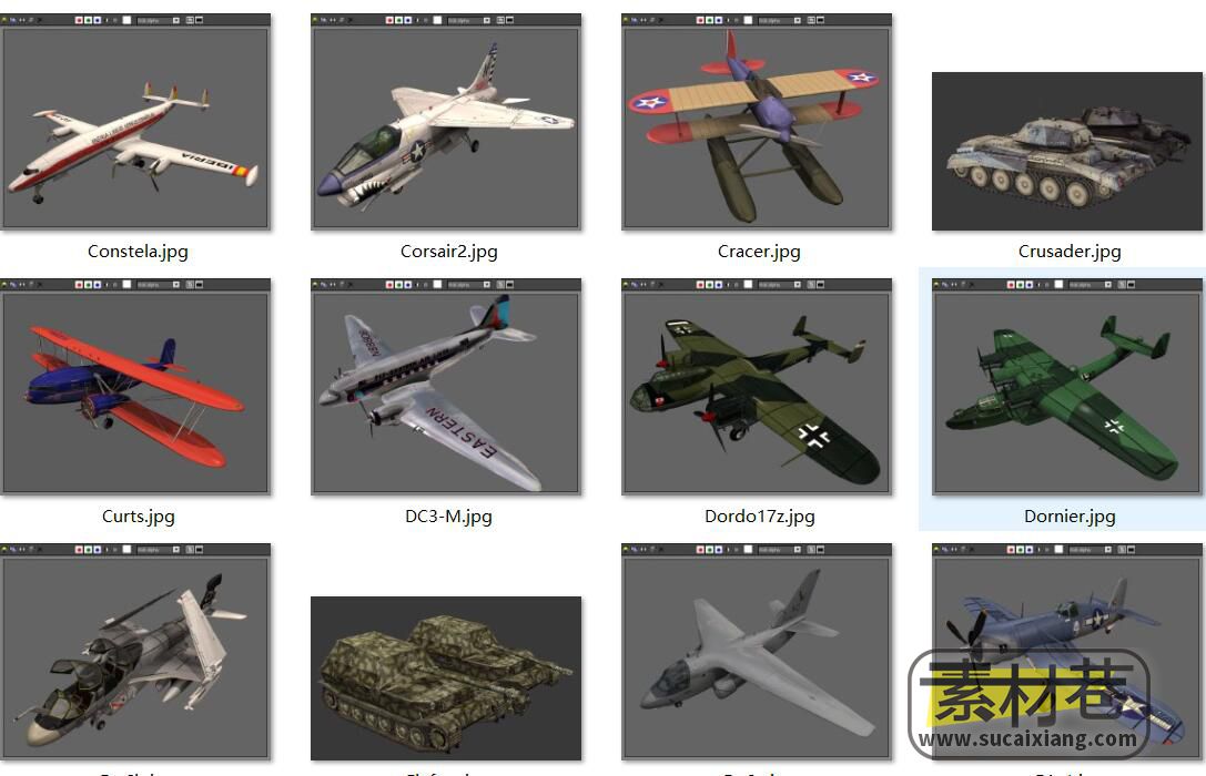 137种现代军事战争游戏飞机坦克火炮3D模型集合