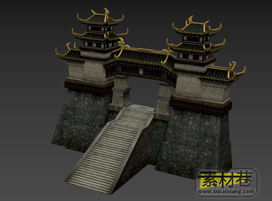 古代皇城大门建筑3D游戏模型