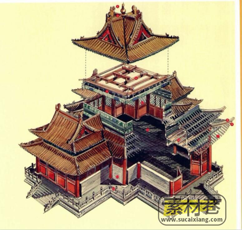 中国古代房屋建筑结构设计剖面视图参考素材