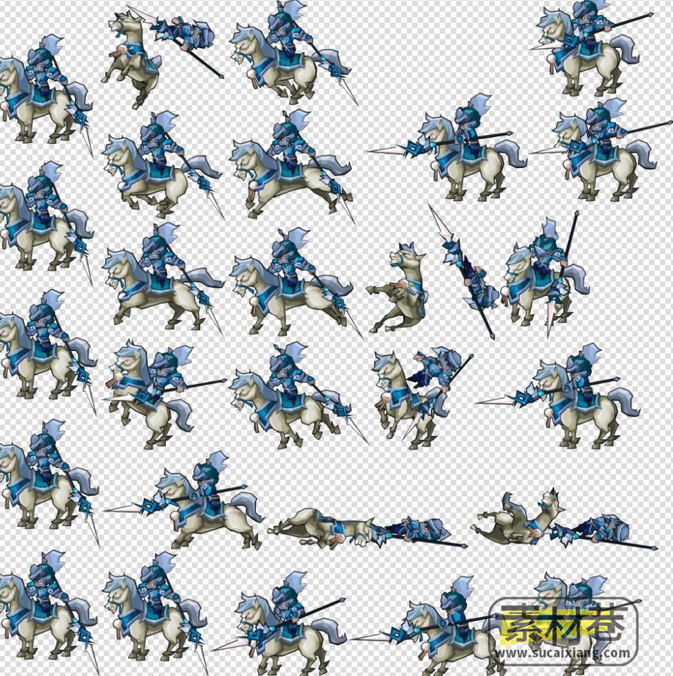 2D横版手绘风格三国骑马武将人物动作和头像游戏素材