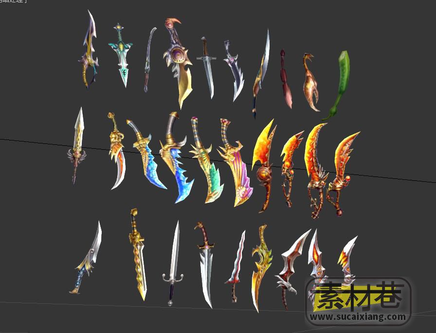几十种游戏匕首短刀冷兵器3D模型集合