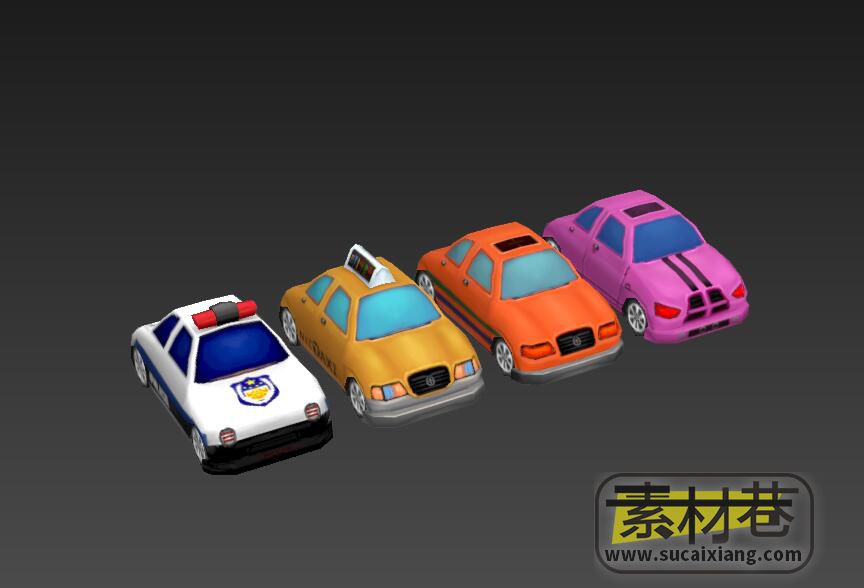 4种卡通小汽车3D模型