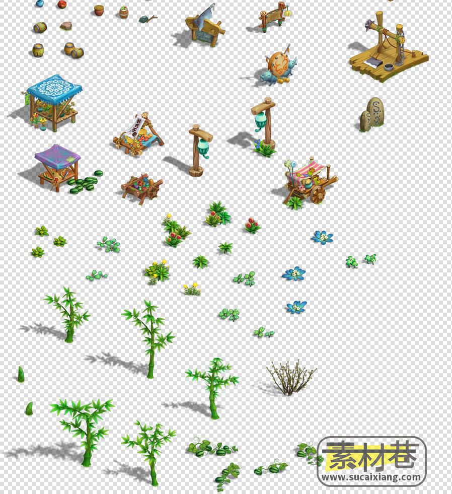 2.5D古风游戏Q版乡村场景小物件道具素材