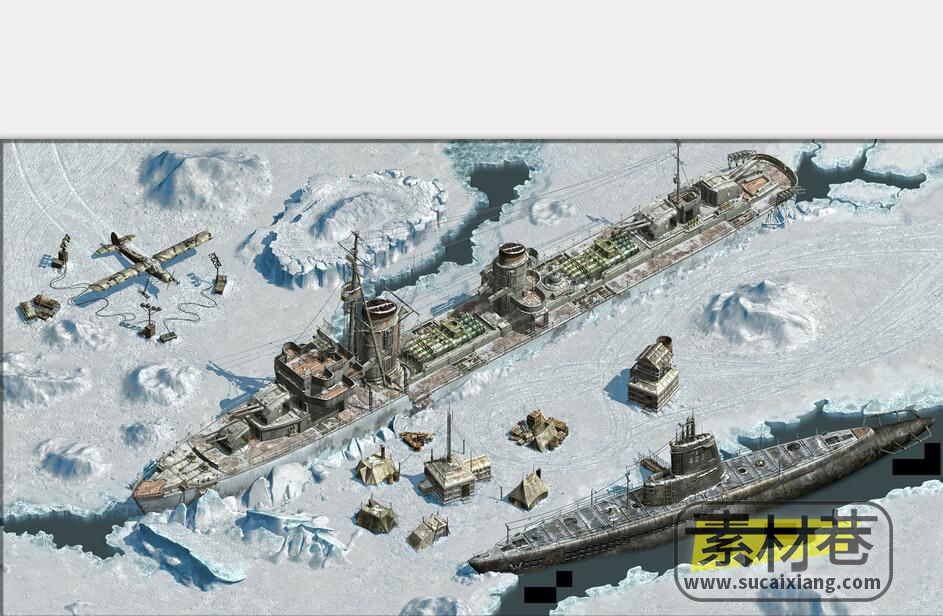 几张2D二战时期战略游戏盟军敢死队地图场景素材
