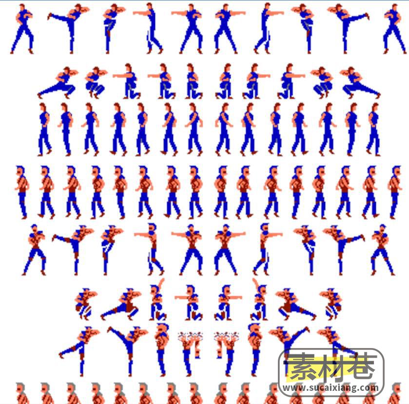 2D复古红白机游戏空手道格斗人物动作素材