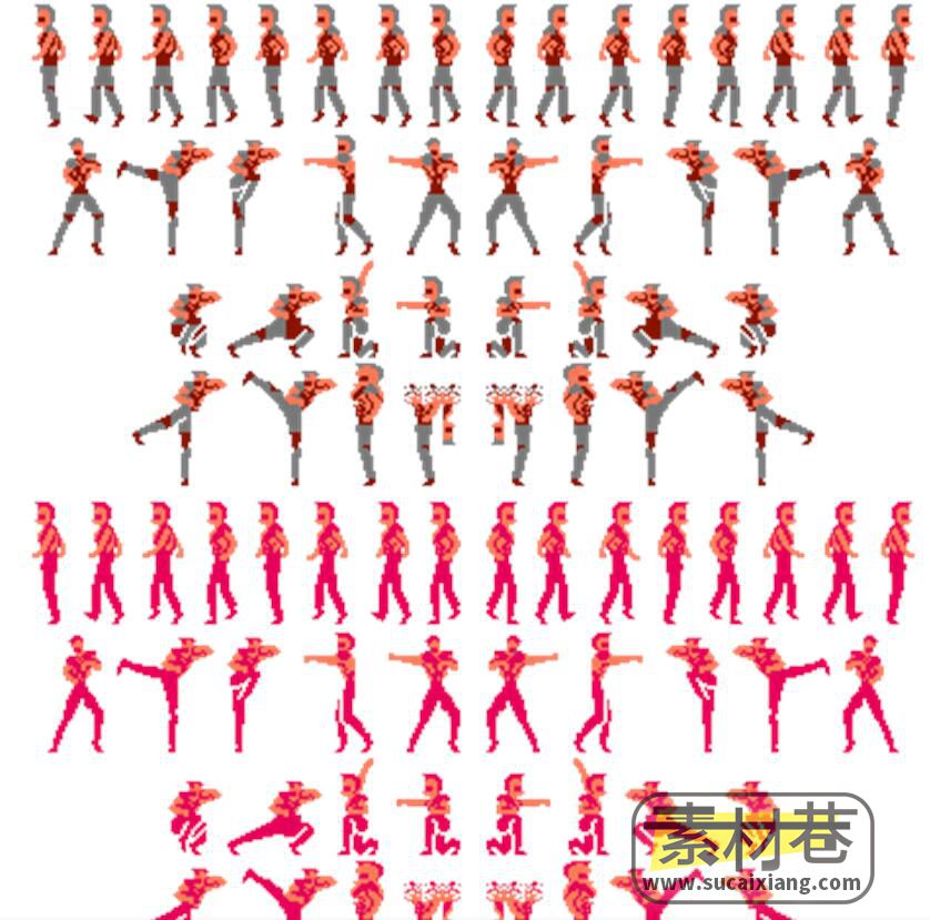 2D复古红白机游戏空手道格斗人物动作素材