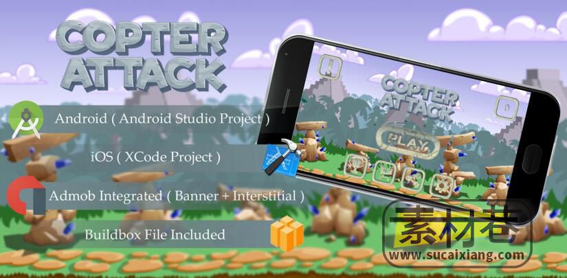 Build横版直升机飞行游戏源码Copter Attack v1.0-Buildbox Template（android