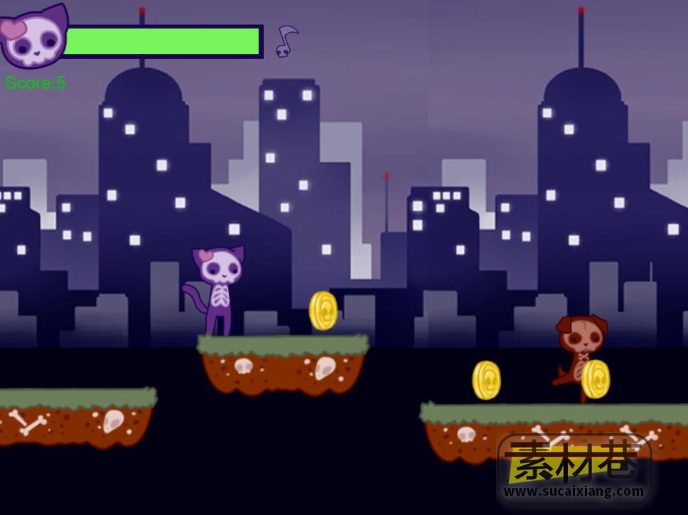 html5横版骷髅猫跳跃冒险游戏源码