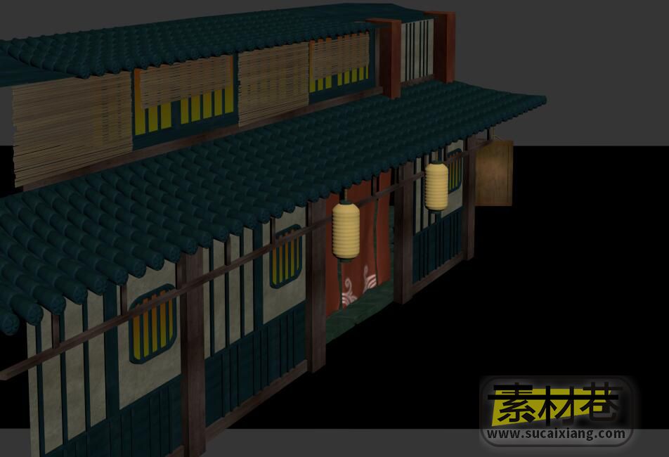日式古代温泉屋3d游戏模型