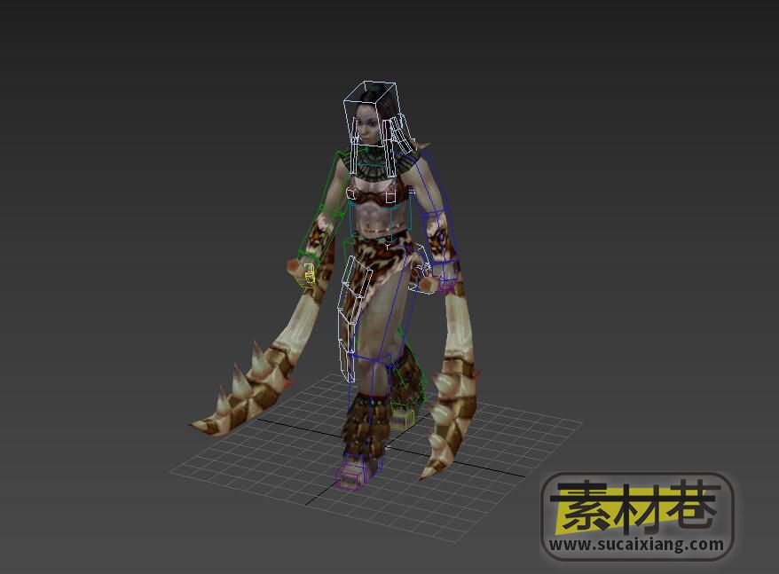 游戏手拿特殊武器的部落土著女子3D模型（带骨骼绑定）