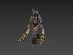 游戏手拿特殊武器的部落土著女子3D模型（带骨骼绑定）
