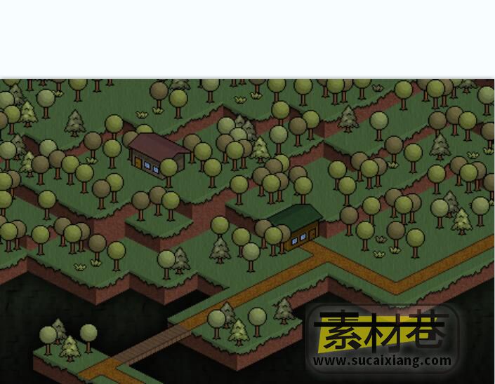 2.5D游戏艺术风房屋建筑与树木地图块素材