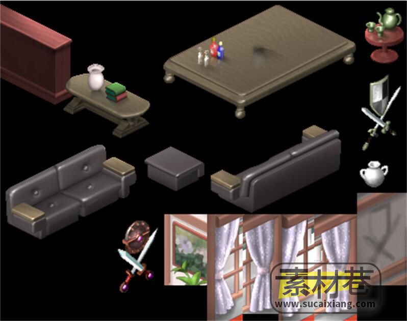 2.5D日式风格室内物品摆件家具游戏素材