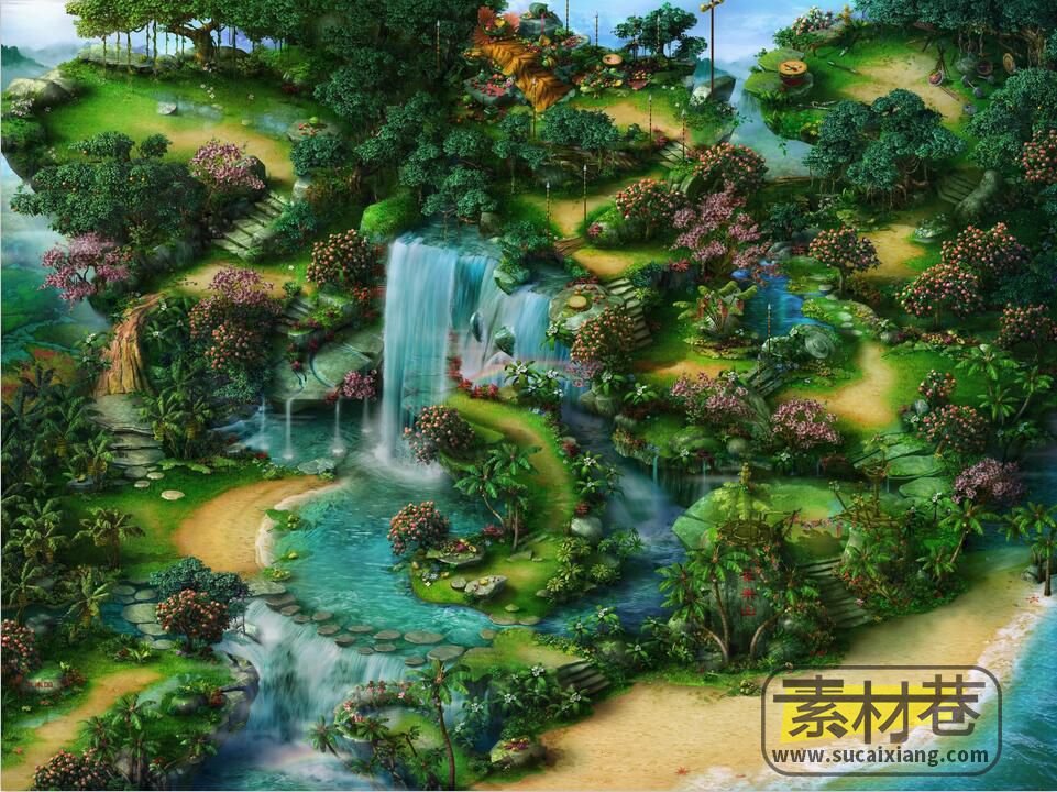 2d仙侠风格游戏室内场景与野外场景素材