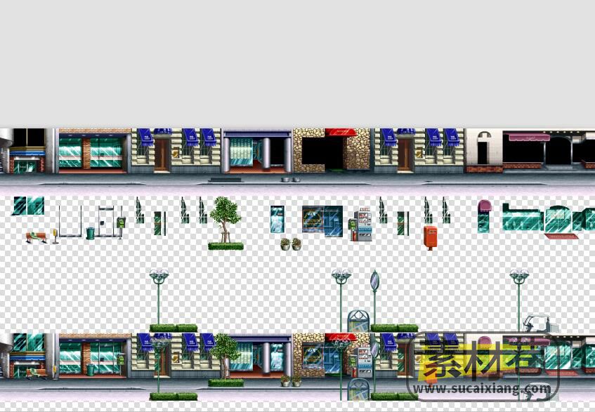 2D日式风格横版游戏街道道具场景素材