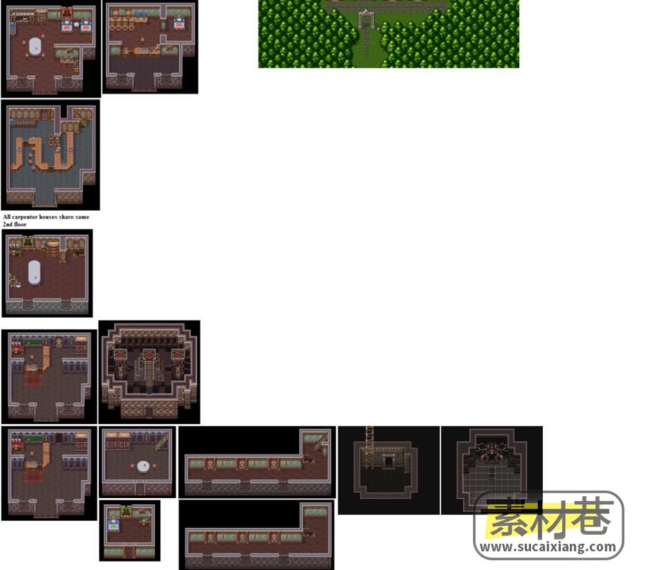 2D树林村庄与室内场景游戏素材