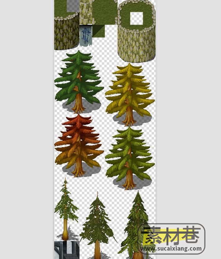 2d魔幻风格游戏房屋树木场景道具素材