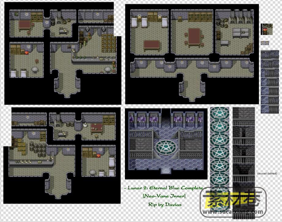 2D复古风格城堡内部地图场景游戏素材