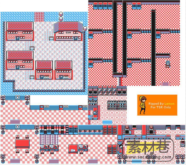 2D复古像素简约风小镇村庄游戏地图场景素材