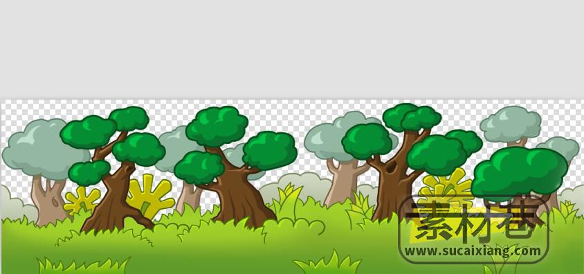 2D卡通风格山坡树木天空场景游戏素材
