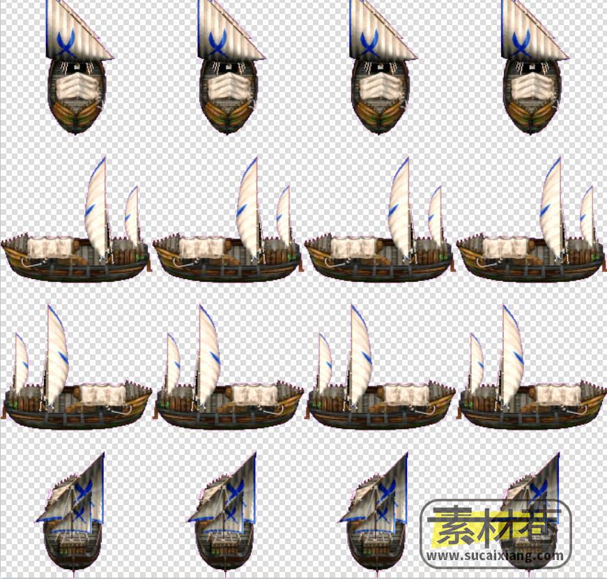 2D游戏4方向带帆船只素材