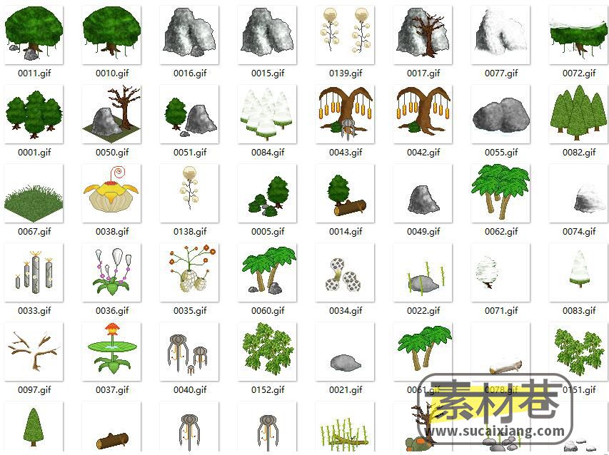 2D像素风格各种花草植被树木游戏素材