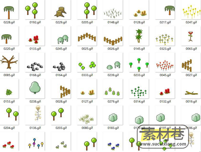 2D像素风格各种花草植被树木游戏素材