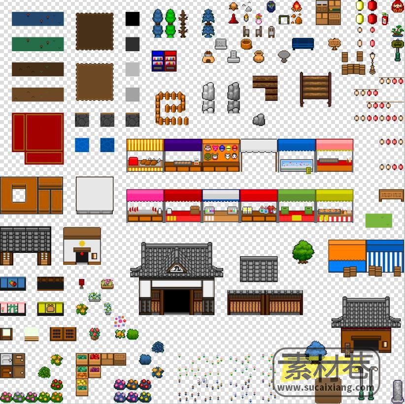 2D像素风格游戏房屋家具地表物品道具素材
