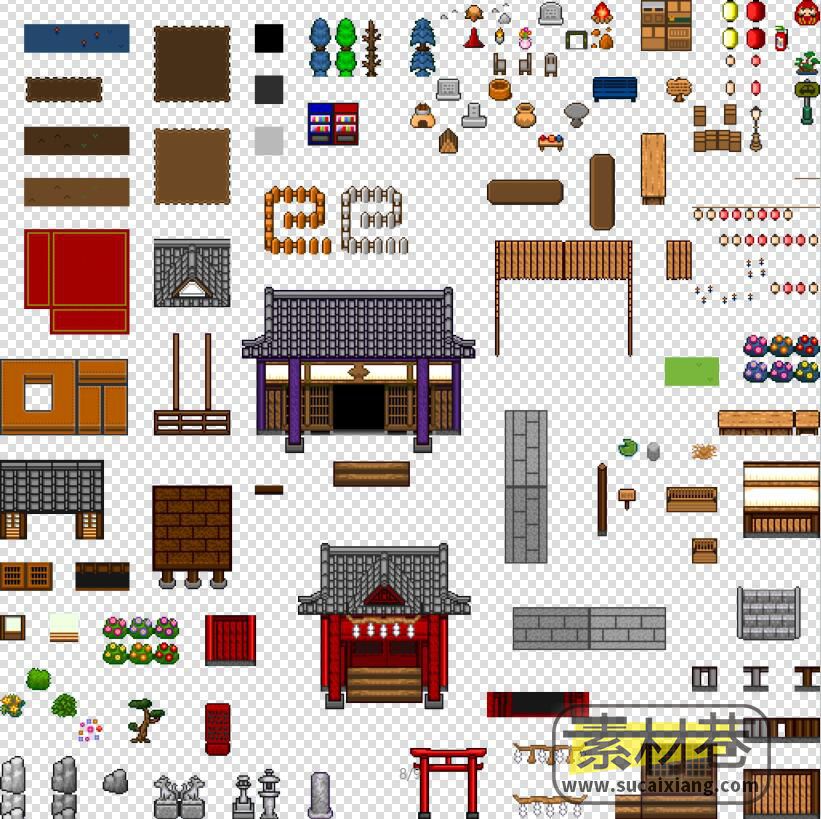 2D像素风格游戏房屋家具地表物品道具素材
