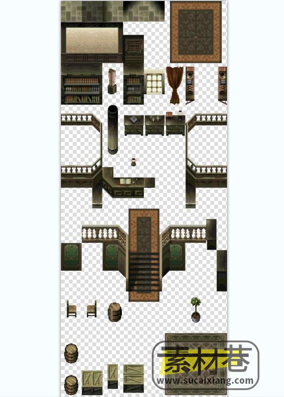 2d复古风格游戏房屋瓷砖物品家具物件素材