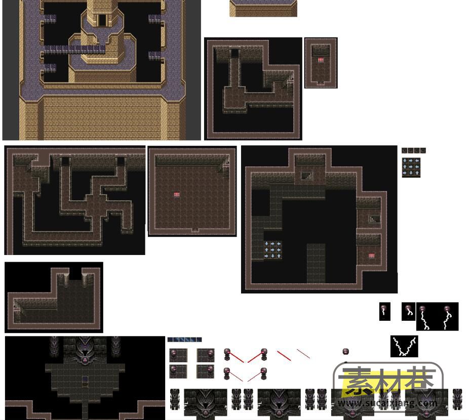 2d复古风格RPG游戏地下城场景瓷砖素材