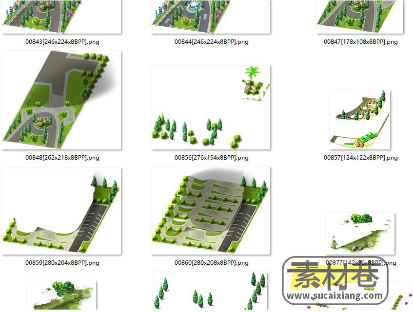 2.5D都市模拟游戏绿化树木花草素材