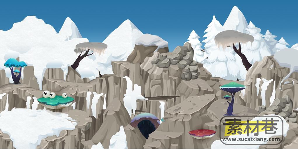 2d卷轴式雪山岩石峭壁游戏素材