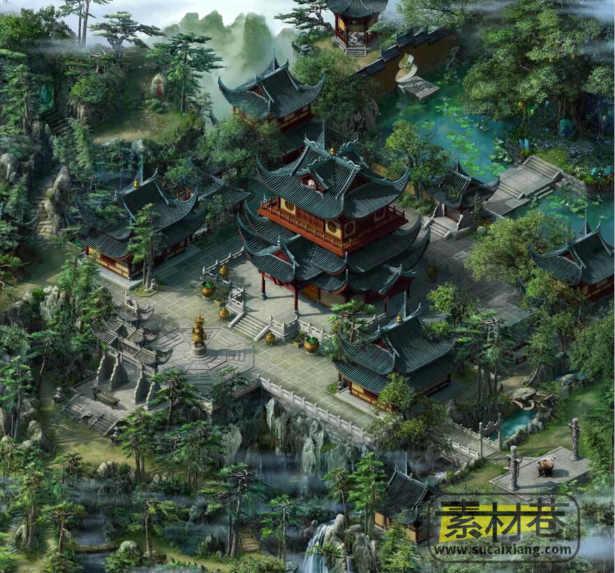 2.5d古典仙侠武侠风格游戏高清大地图场景素材