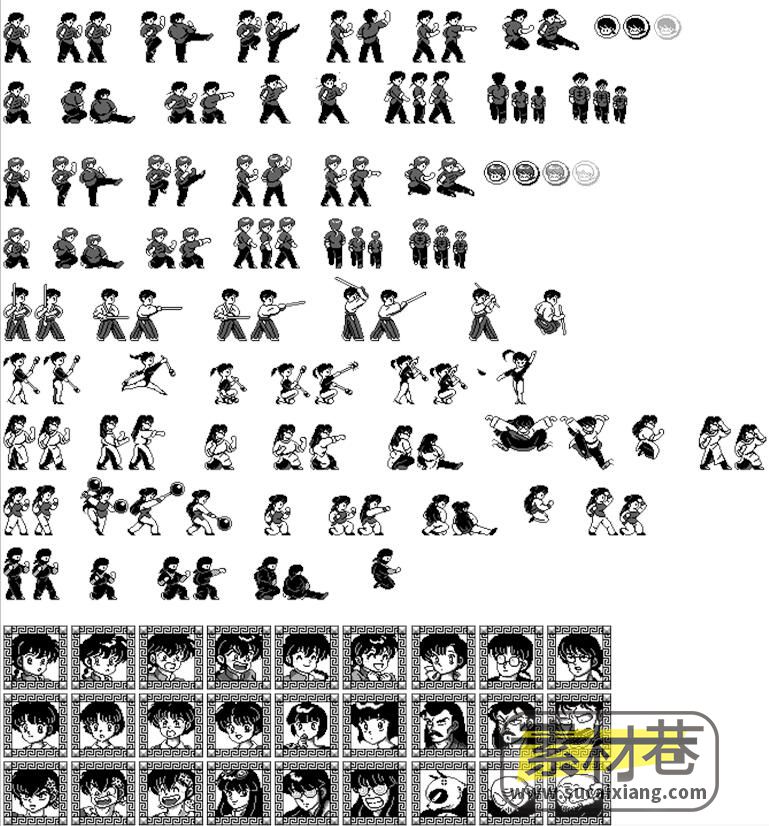 2D黑白手绘风格横版格斗游戏人物动作素材