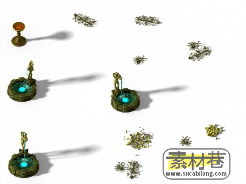 2.5D仙侠风格游戏地图场景植物山石道具素材