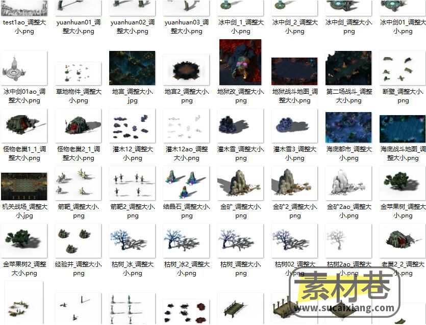 2.5D仙侠风格游戏地图场景植物山石道具素材