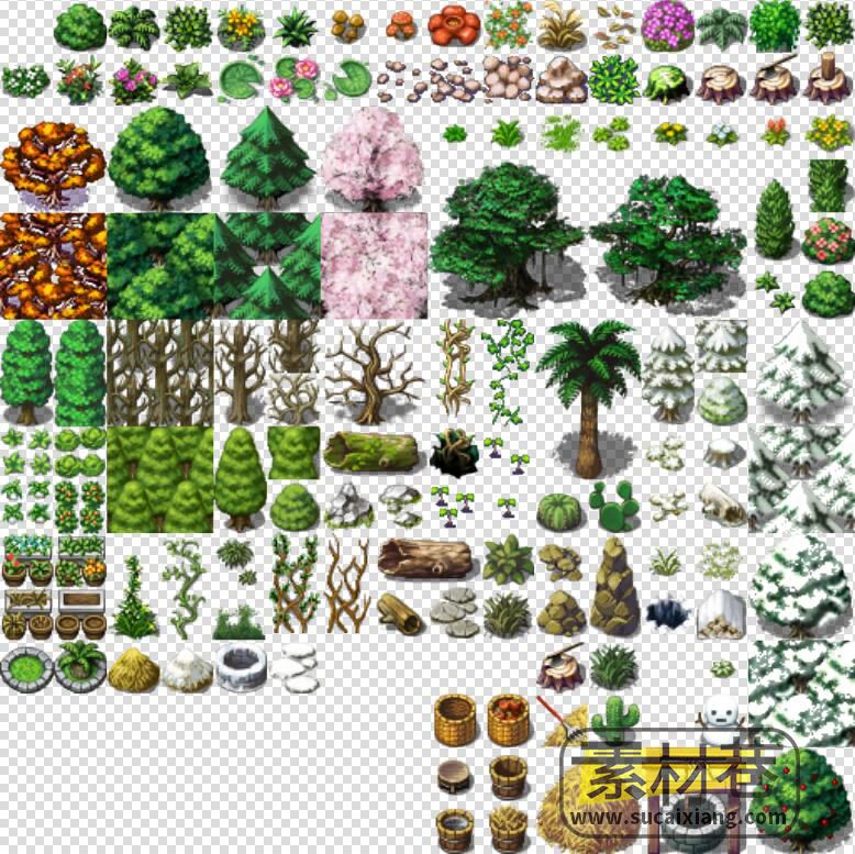 2D像素RPG游戏花草树木植物素材