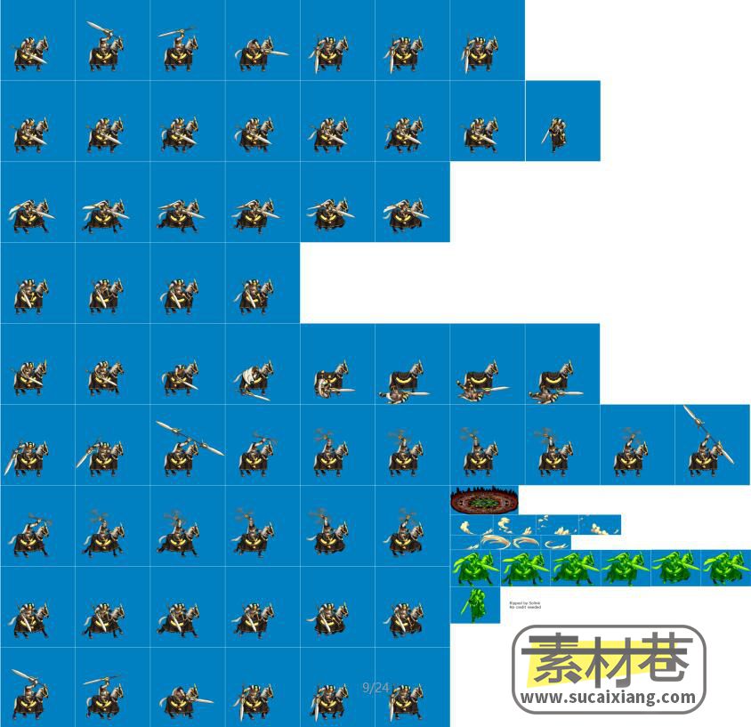 2D复古横版游戏骑马人物与怪物素材