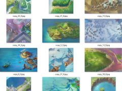 2D 45度视角海洋冰川与岛屿游戏场景素材