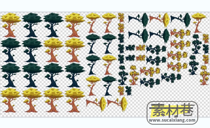 2D横版动作游戏角色和树木素材